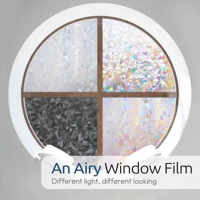 Alt view image 3 of 7 - rabbitgoo Rainbow Window Privacy Film, Stained Glass Cling, 17.5" x 78.7" | Decorative Static Sticker, Non-Adhesive Reusable Window Tint, Heat Control UV Blocking Coverings for Home Doors, Living Room