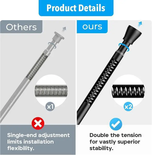 Alt view image 2 of 7 - Tension Curtain Rod 40 to 73 inches 1PCS,Shower Curtain Rods No Drilling | Black Expandable Rods Adjustable Curtain Rods for Window, Wardrobe, Doorway, Kitchen