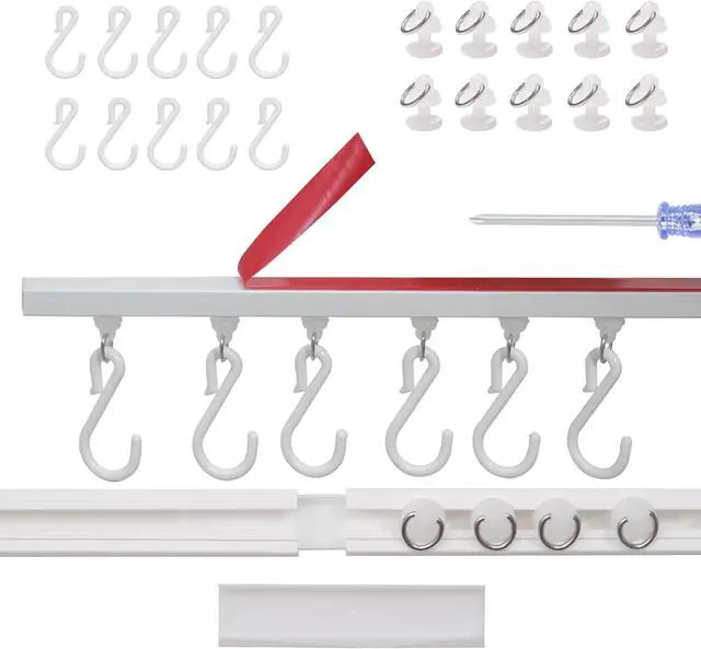Main image of Self Adhesive Curtain Track, No Drill No Damage Curtain Track Hangers, For Windows Cabinet Closet Bathroom Shower Curtain, Adhesive Curtains Rod (Non-Flexible) (8 FT)