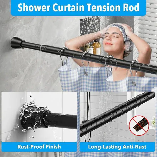 Alt view image 3 of 7 - Tension Curtain Rod 40 to 73 inches 1PCS,Shower Curtain Rods No Drilling | Black Expandable Rods Adjustable Curtain Rods for Window, Wardrobe, Doorway, Kitchen