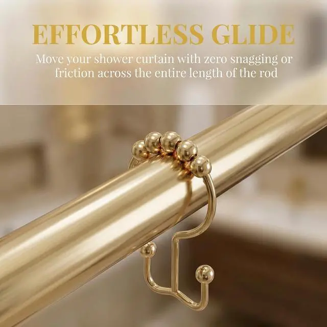 Alt view image 7 of 7 - Shower Curtain Hooks Rings, Rust Resistant Metal Hangers Double Glide Bathroom Accessories for Rods Curtains, 12 PCS, Gold