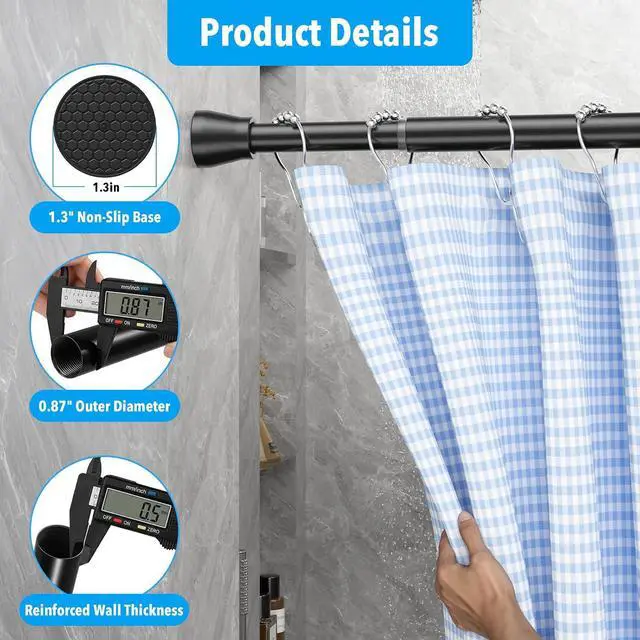 Alt view image 6 of 7 - Tension Curtain Rod 40 to 73 inches 1PCS,Shower Curtain Rods No Drilling | Black Expandable Rods Adjustable Curtain Rods for Window, Wardrobe, Doorway, Kitchen
