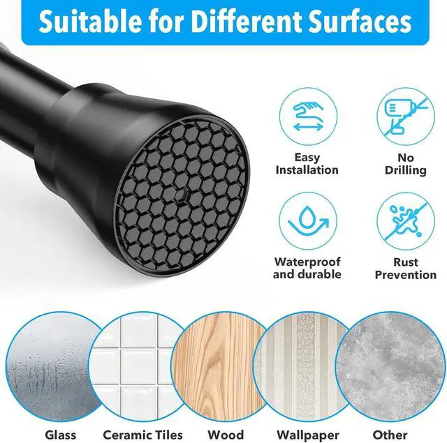 Alt view image 4 of 7 - Tension Curtain Rod 40 to 73 inches 1PCS,Shower Curtain Rods No Drilling | Black Expandable Rods Adjustable Curtain Rods for Window, Wardrobe, Doorway, Kitchen