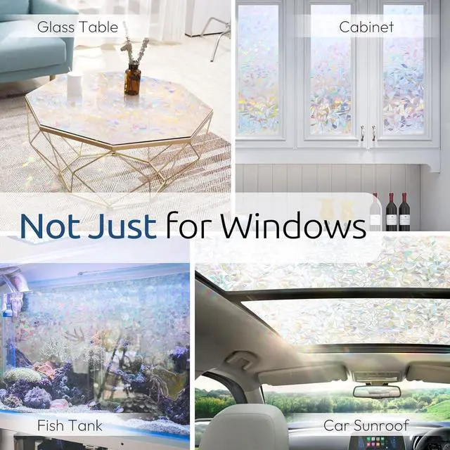 Alt view image 7 of 7 - rabbitgoo Rainbow Window Privacy Film, Stained Glass Cling, 17.5" x 78.7" | Decorative Static Sticker, Non-Adhesive Reusable Window Tint, Heat Control UV Blocking Coverings for Home Doors, Living Room