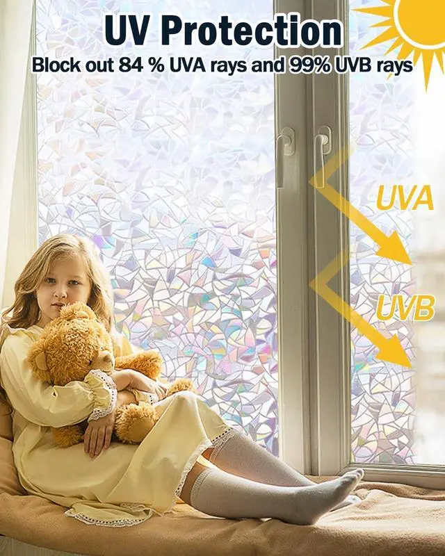 Alt view image 2 of 7 - Lovepea Rainbow Window Privacy Film with Installation Tools, 3D Decorative, Stained Glass Decals, Removable, Peep-Proof, Static Cling, Heat Control, UV Protection (17.5 x 78.7 Inch)