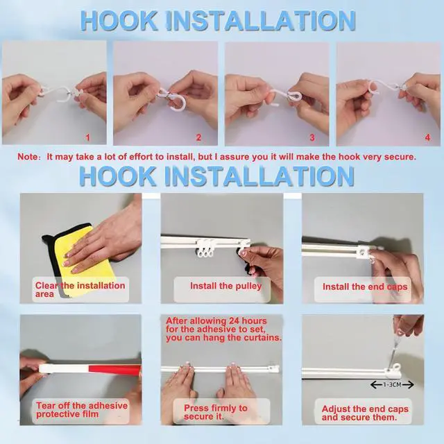 Alt view image 5 of 5 - Self Adhesive Curtain Track, No Drill No Damage Curtain Track Hangers, For Windows Cabinet Closet Bathroom Shower Curtain, Adhesive Curtains Rod (Non-Flexible) (8 FT)