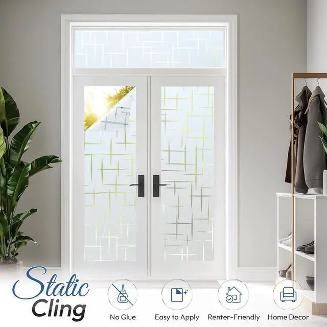 Alt view image 5 of 7 - rabbitgoo Frosted Window Privacy Film, Cross Pattern, No Glue, 17.5"x78.7" | Frosted Effect, Decorative Cover, Privacy Protection, UV Blocking, Static Cling, Easy to Apply, for Home, Door, Bathroom