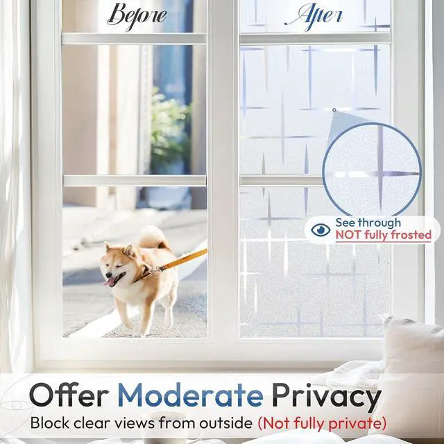 Alt view image 3 of 7 - rabbitgoo Frosted Window Privacy Film, Cross Pattern, No Glue, 17.5"x78.7" | Frosted Effect, Decorative Cover, Privacy Protection, UV Blocking, Static Cling, Easy to Apply, for Home, Door, Bathroom