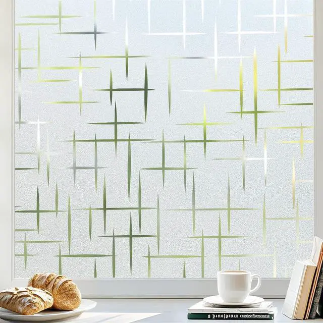 Main image of rabbitgoo Frosted Window Privacy Film, Cross Pattern, No Glue, 17.5"x78.7" | Frosted Effect, Decorative Cover, Privacy Protection, UV Blocking, Static Cling, Easy to Apply, for Home, Door, Bathroom