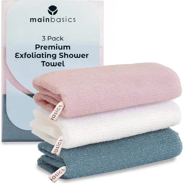 Main image of MainBasics Japanese Deep Exfoliating Shower Towel, 3 Pack, Airy Blossom | Japanese Nylon, Body Washcloth, Textured for Effective Exfoliation, Quick-Dry, Durable, Helps Reveal Smoother Skin