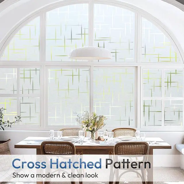 Alt view image 7 of 7 - rabbitgoo Frosted Window Privacy Film, Cross Pattern, No Glue, 17.5"x78.7" | Frosted Effect, Decorative Cover, Privacy Protection, UV Blocking, Static Cling, Easy to Apply, for Home, Door, Bathroom