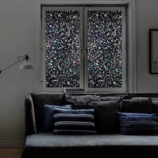 Alt view image 2 of 7 - Finnez Blackout Window Film, Stained Glass Rainbow, Black, 17.5" x 78.7" | Decorative Privacy Film, Removable Static Cling, UV Block & Heat Control, Room Darkening Window Tint for Home Bathroom