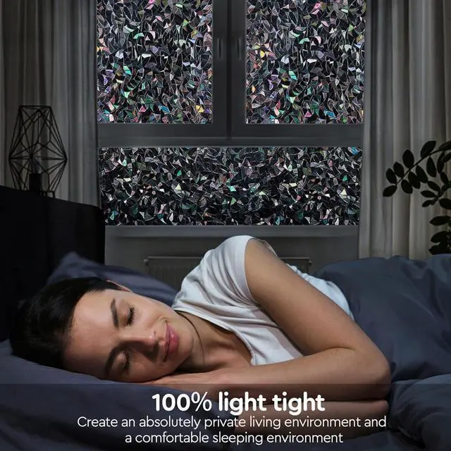 Alt view image 4 of 7 - Finnez Blackout Window Film, Stained Glass Rainbow, Black, 17.5" x 78.7" | Decorative Privacy Film, Removable Static Cling, UV Block & Heat Control, Room Darkening Window Tint for Home Bathroom