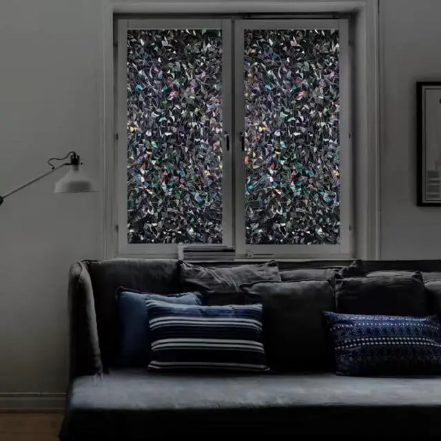 Alt view image 5 of 7 - Finnez Blackout Window Film, Stained Glass Rainbow, Black, 17.5" x 78.7" | Decorative Privacy Film, Removable Static Cling, UV Block & Heat Control, Room Darkening Window Tint for Home Bathroom
