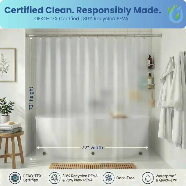 Alt view image 2 of 7 - SUSTAINAURA® Essential Frosty Shower Curtain Liner 72x72 Waterproof, Quick Dry, Odor Free, Eco Friendly, Non-Toxic with 3 Weighted Magnets & 12 Rustproof Grommets Bathroom Accessories