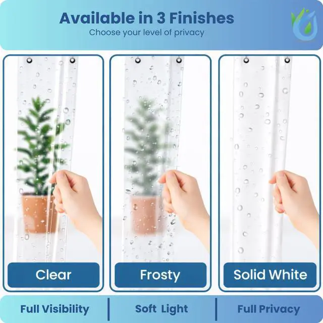 Alt view image 4 of 7 - SUSTAINAURA® Essential Frosty Shower Curtain Liner 72x72 Waterproof, Quick Dry, Odor Free, Eco Friendly, Non-Toxic with 3 Weighted Magnets & 12 Rustproof Grommets Bathroom Accessories