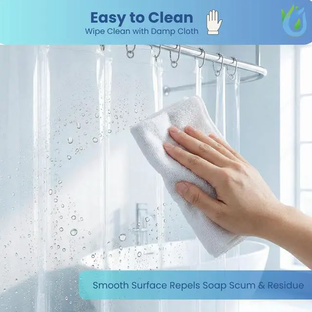 Alt view image 5 of 7 - SUSTAINAURA® Essential Frosty Shower Curtain Liner 72x72 Waterproof, Quick Dry, Odor Free, Eco Friendly, Non-Toxic with 3 Weighted Magnets & 12 Rustproof Grommets Bathroom Accessories