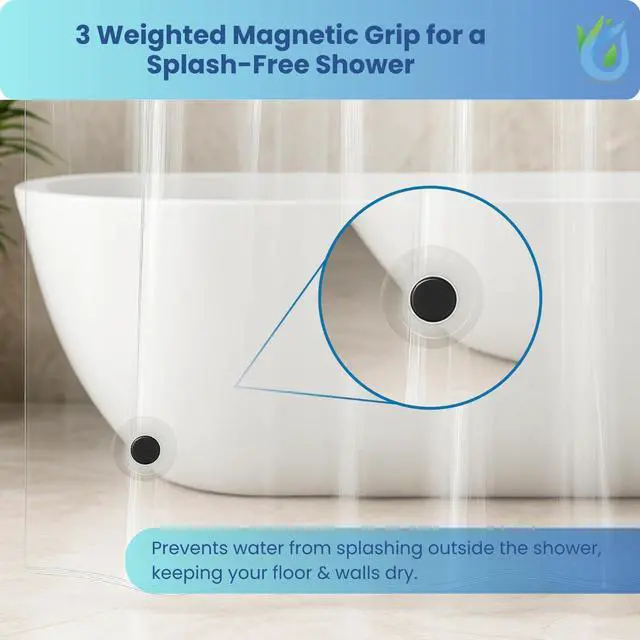 Alt view image 7 of 7 - SUSTAINAURA® Essential Frosty Shower Curtain Liner 72x72 Waterproof, Quick Dry, Odor Free, Eco Friendly, Non-Toxic with 3 Weighted Magnets & 12 Rustproof Grommets Bathroom Accessories