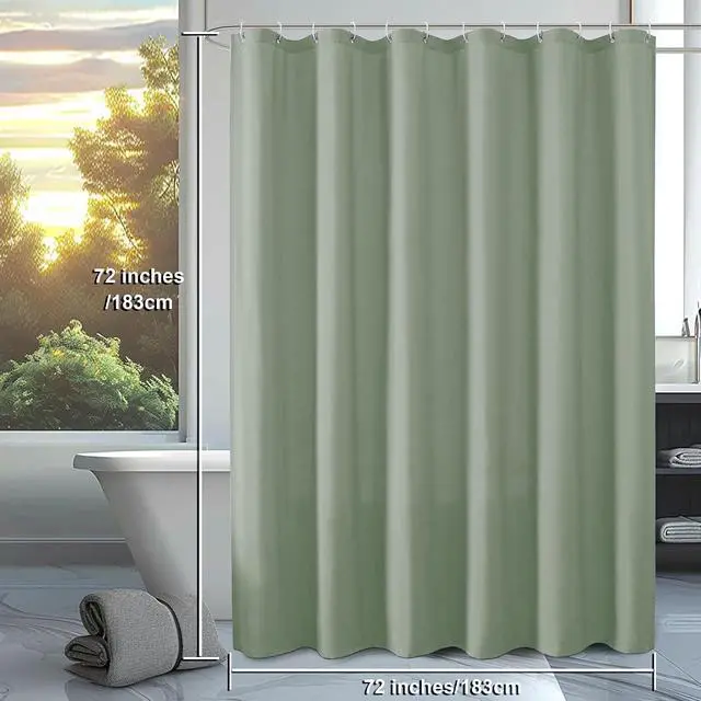Alt view image 2 of 7 - OVZME Zora Sage Green Shower Curtain for Bathroom, Fabric Shower Curtain Bath Decoration - Soft Cloth Hotel Spa Quality, Water Repellent, Modern Shower Curtain Set with 12 Hooks, Grommets Top, 72Wx72L