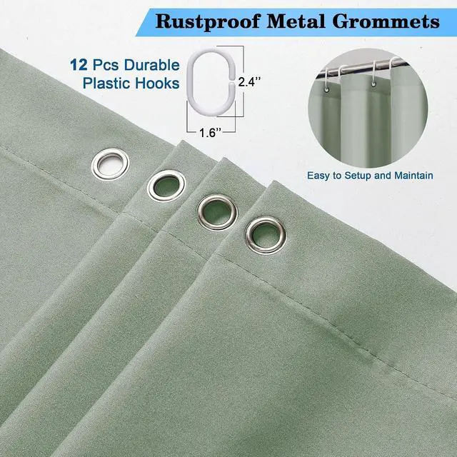 Alt view image 3 of 7 - OVZME Zora Sage Green Shower Curtain for Bathroom, Fabric Shower Curtain Bath Decoration - Soft Cloth Hotel Spa Quality, Water Repellent, Modern Shower Curtain Set with 12 Hooks, Grommets Top, 72Wx72L