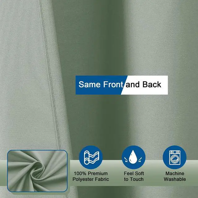 Alt view image 6 of 7 - OVZME Zora Sage Green Shower Curtain for Bathroom, Fabric Shower Curtain Bath Decoration - Soft Cloth Hotel Spa Quality, Water Repellent, Modern Shower Curtain Set with 12 Hooks, Grommets Top, 72Wx72L