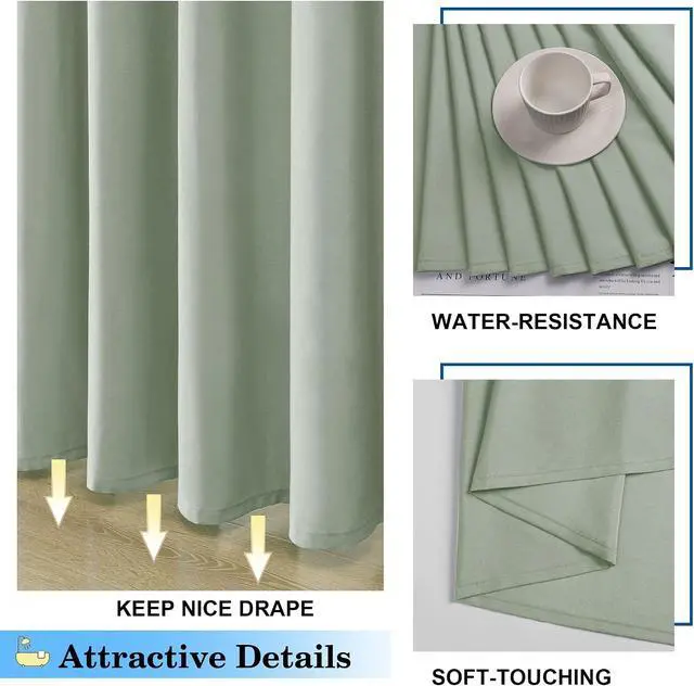 Alt view image 7 of 7 - OVZME Zora Sage Green Shower Curtain for Bathroom, Fabric Shower Curtain Bath Decoration - Soft Cloth Hotel Spa Quality, Water Repellent, Modern Shower Curtain Set with 12 Hooks, Grommets Top, 72Wx72L