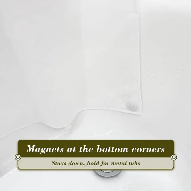 Alt view image 7 of 7 - Mrs Awesome Fabric Snap in Liner for No Hook Shower Curtain White, 70x 54 | Replacement Liner Snap on & Removable, 2 Magnets, Water Repellent, Washable, 70 x 54 for Hotel Style Bathroom Shower Curtain