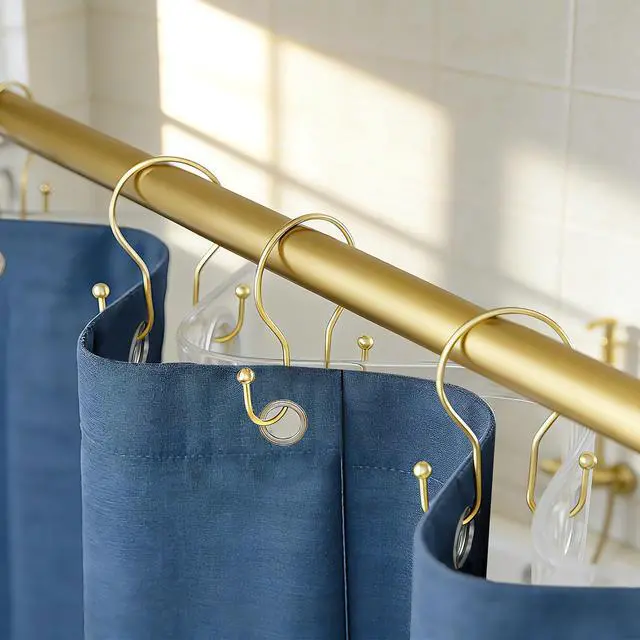 Alt view image 5 of 7 - Gold Shower Curtain Hooks Rings, ELWEY Double Shower Curtain Hooks Rust Proof, Metal Shower Curtain Hangers for Bathroom Shower Curtains Rods,Shower Rings for Curtain Double Sided, Set of 12, Gold