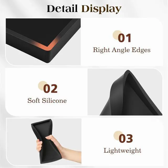 Alt view image 3 of 7 - Luxspire 2 Pack Silicone Bathroom Tray 7.9" Vanity Tray, Matte Black | Thick slip-proof silicone, dishwasher safe, waterproof, holds soap perfume jewelry for sink vanity decor