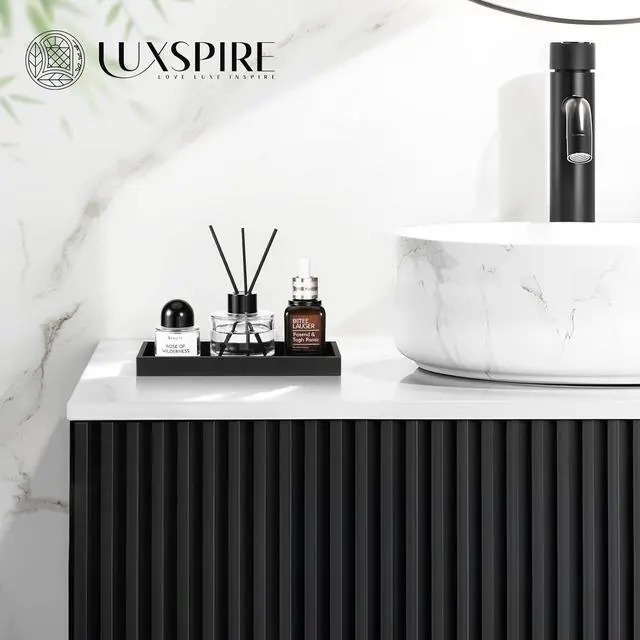 Alt view image 6 of 7 - Luxspire 2 Pack Silicone Bathroom Tray 7.9" Vanity Tray, Matte Black | Thick slip-proof silicone, dishwasher safe, waterproof, holds soap perfume jewelry for sink vanity decor