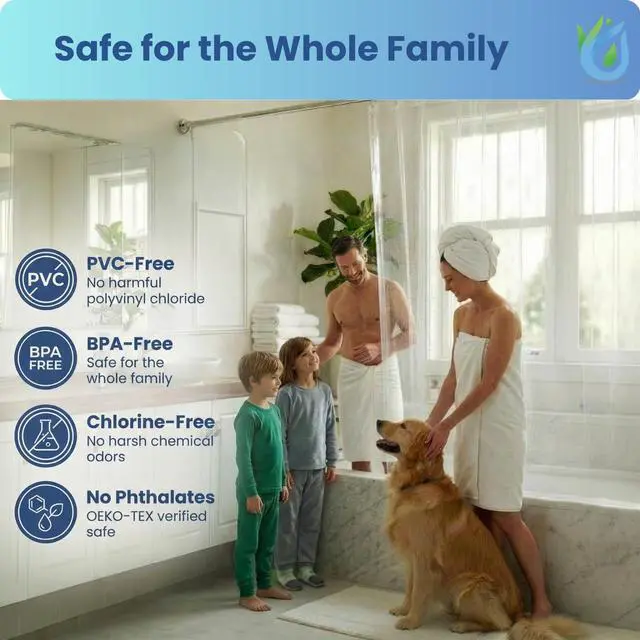Alt view image 3 of 7 - SUSTAINAURA® Essential Frosty Shower Curtain Liner 72x72 Waterproof, Quick Dry, Odor Free, Eco Friendly, Non-Toxic with 3 Weighted Magnets & 12 Rustproof Grommets Bathroom Accessories