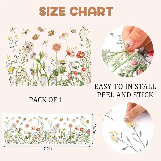 Alt view image 3 of 7 - FYSUIMU Wildflower Shop Window Clings Vintage Spring Floral Reusable Window Decal Border for Retail Storefront Business Display Cafe Store Decor
