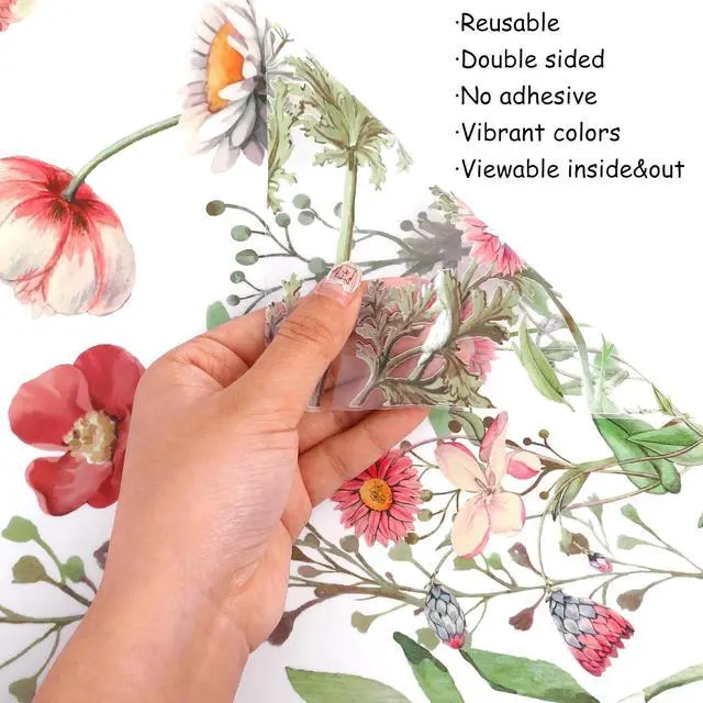 Alt view image 2 of 7 - FYSUIMU Wildflower Shop Window Clings Vintage Spring Floral Reusable Window Decal Border for Retail Storefront Business Display Cafe Store Decor