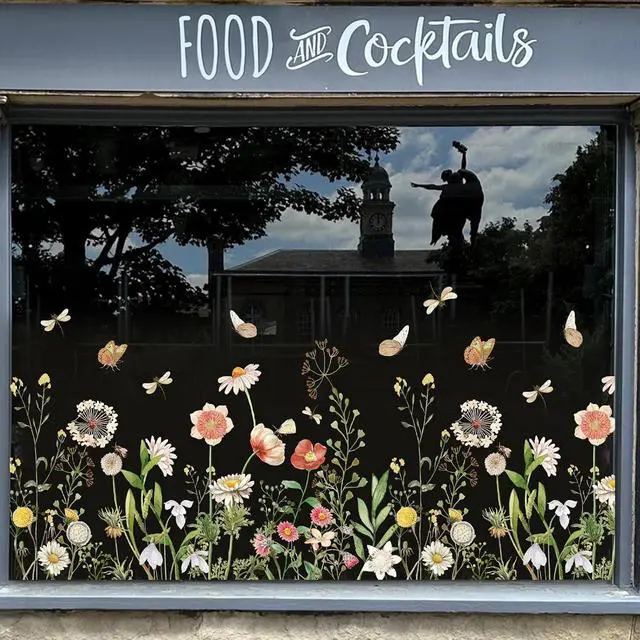 Alt view image 5 of 7 - FYSUIMU Wildflower Shop Window Clings Vintage Spring Floral Reusable Window Decal Border for Retail Storefront Business Display Cafe Store Decor