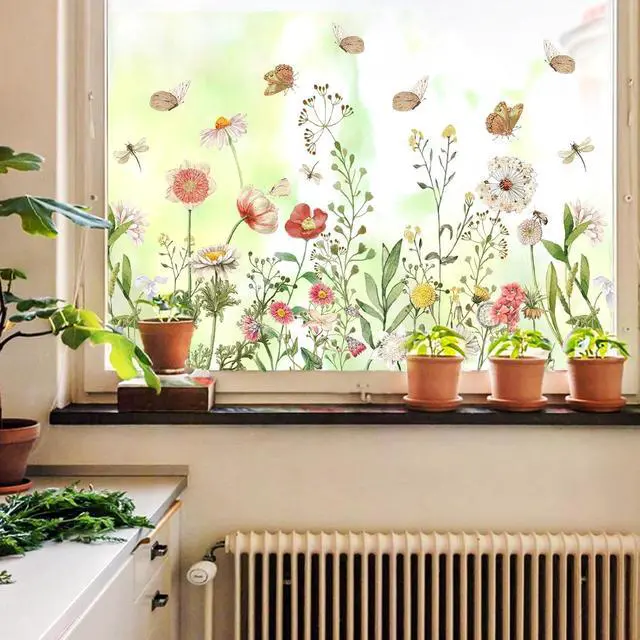 Alt view image 6 of 7 - FYSUIMU Wildflower Shop Window Clings Vintage Spring Floral Reusable Window Decal Border for Retail Storefront Business Display Cafe Store Decor