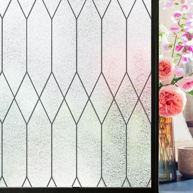 Main image of Windimiley Window Privacy Film, Moroccan Pattern Static Cling, 17.5"x78.7" | Bathroom Frosted Leaded Decorative Window Stickers, UV Heat Blocking Opaque Removable for Home Door Coverings, Pure