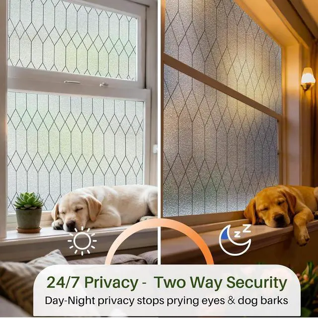 Alt view image 5 of 7 - Windimiley Window Privacy Film, Moroccan Pattern Static Cling, 17.5"x78.7" | Bathroom Frosted Leaded Decorative Window Stickers, UV Heat Blocking Opaque Removable for Home Door Coverings, Pure