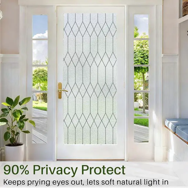 Alt view image 2 of 7 - Windimiley Window Privacy Film, Moroccan Pattern Static Cling, 17.5"x78.7" | Bathroom Frosted Leaded Decorative Window Stickers, UV Heat Blocking Opaque Removable for Home Door Coverings, Pure
