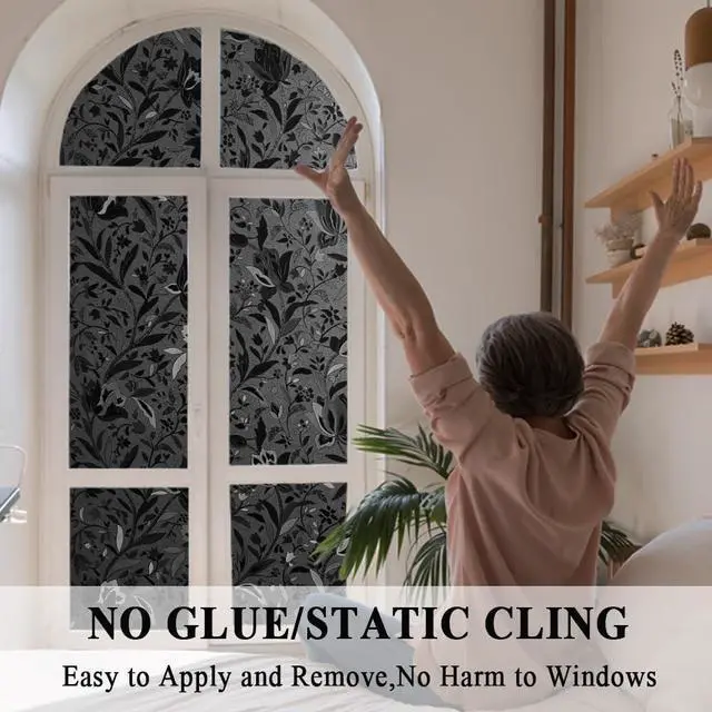 Alt view image 4 of 7 - Blackout Room Darkening Etched Tulip Window Film Privacy 17.5x78.7in | 100% Light Blocking Glare Reduction Heat Control Cover Decal Tint Decor Kitchen Cabinet Sidelight Reusable Door