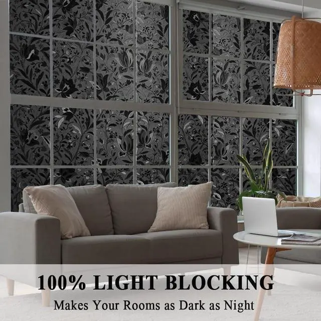 Alt view image 5 of 7 - Blackout Room Darkening Etched Tulip Window Film Privacy 17.5x78.7in | 100% Light Blocking Glare Reduction Heat Control Cover Decal Tint Decor Kitchen Cabinet Sidelight Reusable Door