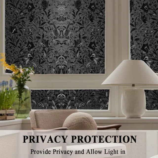 Alt view image 7 of 7 - Blackout Room Darkening Etched Tulip Window Film Privacy 17.5x78.7in | 100% Light Blocking Glare Reduction Heat Control Cover Decal Tint Decor Kitchen Cabinet Sidelight Reusable Door