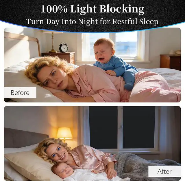 Alt view image 4 of 7 - Finnez Blackout Window Film, Total Privacy Room Darkening, 17.5 x 78.7 | Light Blocking & Heat Control, Removable Static Cling Non-Adhesive, Frosted Window Tint, Day & Night Sleep for Home Nursery