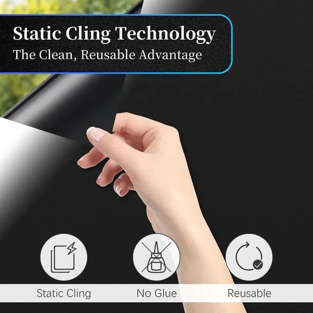 Alt view image 6 of 7 - Finnez Blackout Window Film, Total Privacy Room Darkening, 17.5 x 78.7 | Light Blocking & Heat Control, Removable Static Cling Non-Adhesive, Frosted Window Tint, Day & Night Sleep for Home Nursery
