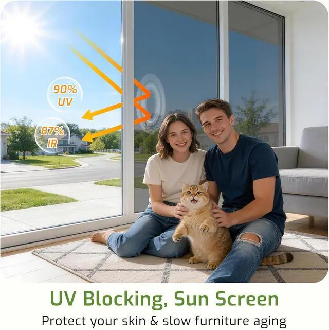 Alt view image 2 of 7 - LUTE One Way Window Tint for Home, Window Privacy Film, Black Silver | Sun Blocking UV Heat Blocker, See Out Not in Reflective Mirror Film, Static Cling Glass Cover for Home Office, 17.5" x 78.7"