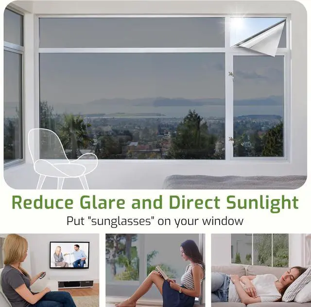 Alt view image 5 of 7 - LUTE One Way Window Tint for Home, Window Privacy Film, Black Silver | Sun Blocking UV Heat Blocker, See Out Not in Reflective Mirror Film, Static Cling Glass Cover for Home Office, 17.5" x 78.7"