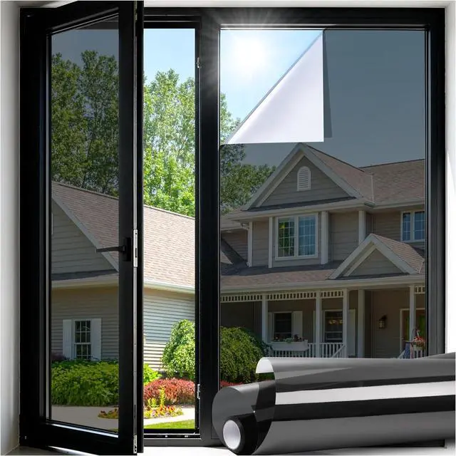 Main image of LUTE One Way Window Tint for Home, Window Privacy Film, Black Silver | Sun Blocking UV Heat Blocker, See Out Not in Reflective Mirror Film, Static Cling Glass Cover for Home Office, 17.5" x 78.7"