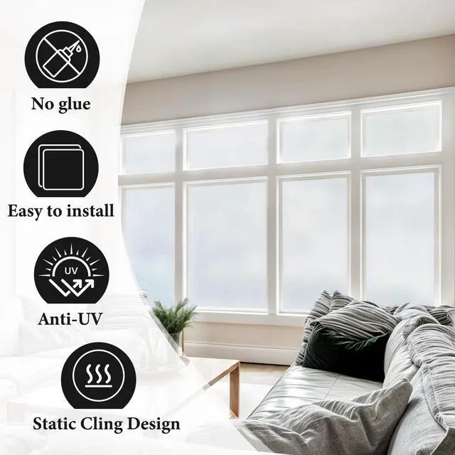 Alt view image 5 of 6 - DUOFIRE Window Privacy Film, Frosted Glass Window Film, Pure, 17.4"x78.7" | Day & Night Privacy, Lets in Natural Light, Static Cling, Removable, UV & Heat Control, for Home, Office and Glass Doors