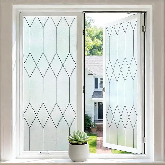 Main image of rabbitgoo Moroccan Pattern Static Cling Window Privacy Film, 17.5" x 78.7" | Decorative No Glue Removable, Anti-UV Heat Control, for Bathroom Home Office Glass Door