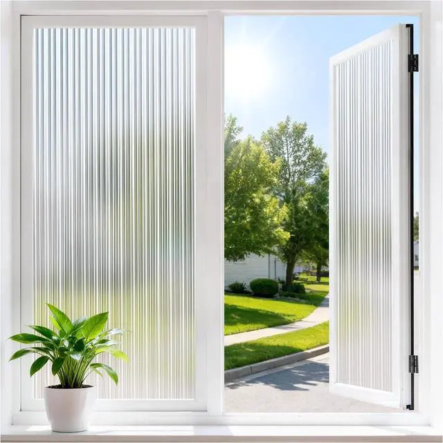 Main image of Haton Reeded Glass Window Privacy Film, Frosted Glass Film, 17.5" x 78.7" | Static Cling Removable, UV Blocking Heat Control Sticker, Decorative for Bathroom Door Home Office, Non-Adhesive