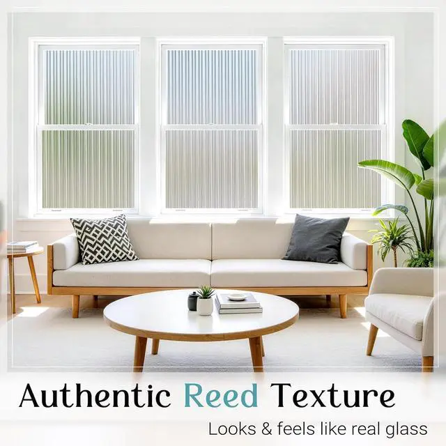 Alt view image 2 of 7 - Haton Reeded Glass Window Privacy Film, Frosted Glass Film, 17.5" x 78.7" | Static Cling Removable, UV Blocking Heat Control Sticker, Decorative for Bathroom Door Home Office, Non-Adhesive